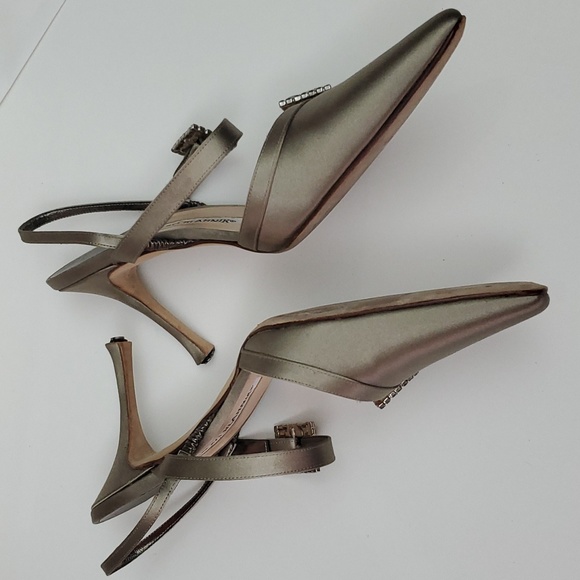 VTG Manolo Blahnik Crystal Satin Slingbacks in box- Carolyne 90s Mary Jane Esque - Picture 16 of 17